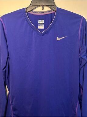 Nike Pro Womens L Purple/Blue Fitted Lightweight Training DriFit Long Sleeve Top